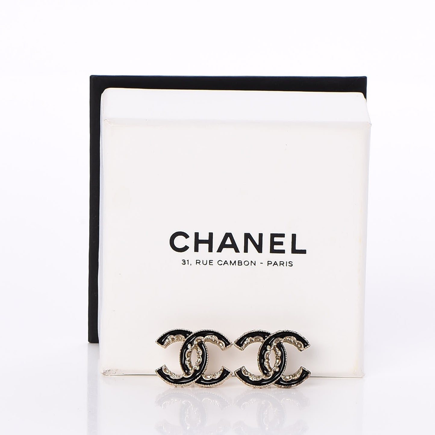 Enamel CC Baroque Earrings Black Gold