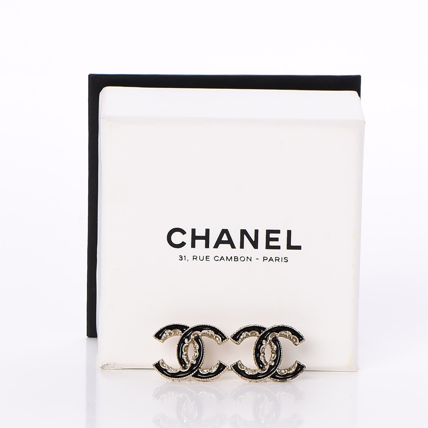 Chanel Enamel CC Baroque Earrings Black Gold 4 of 4