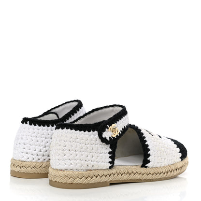 Chanel Braided Knit Cap Toe CC Ankle Strap Espadrilles 38 White Black 4 of 9
