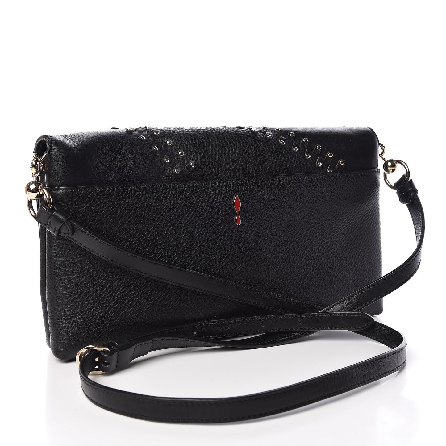 Calfskin Studded Frankenloubi Flap Crossbody Clutch Black