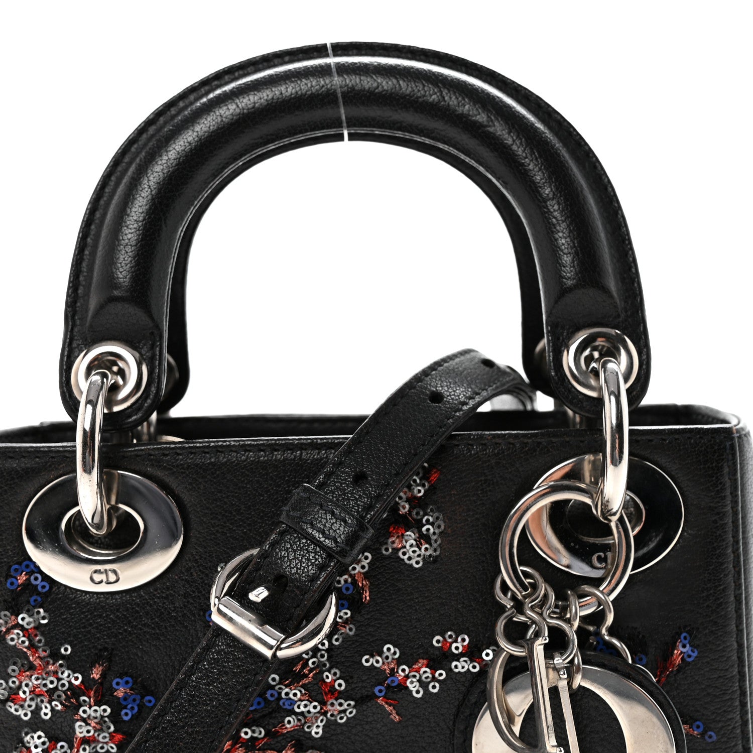 Christian Dior Goatskin Sequin Embroidered Mini Lady Dior Black 7 of 9