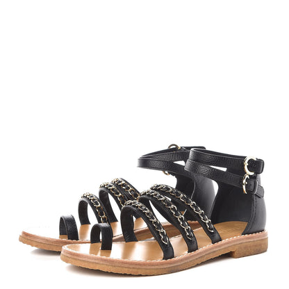 Chanel Calfskin Fantasy Chain Flat Sandals 37.5 Black 2 of 8