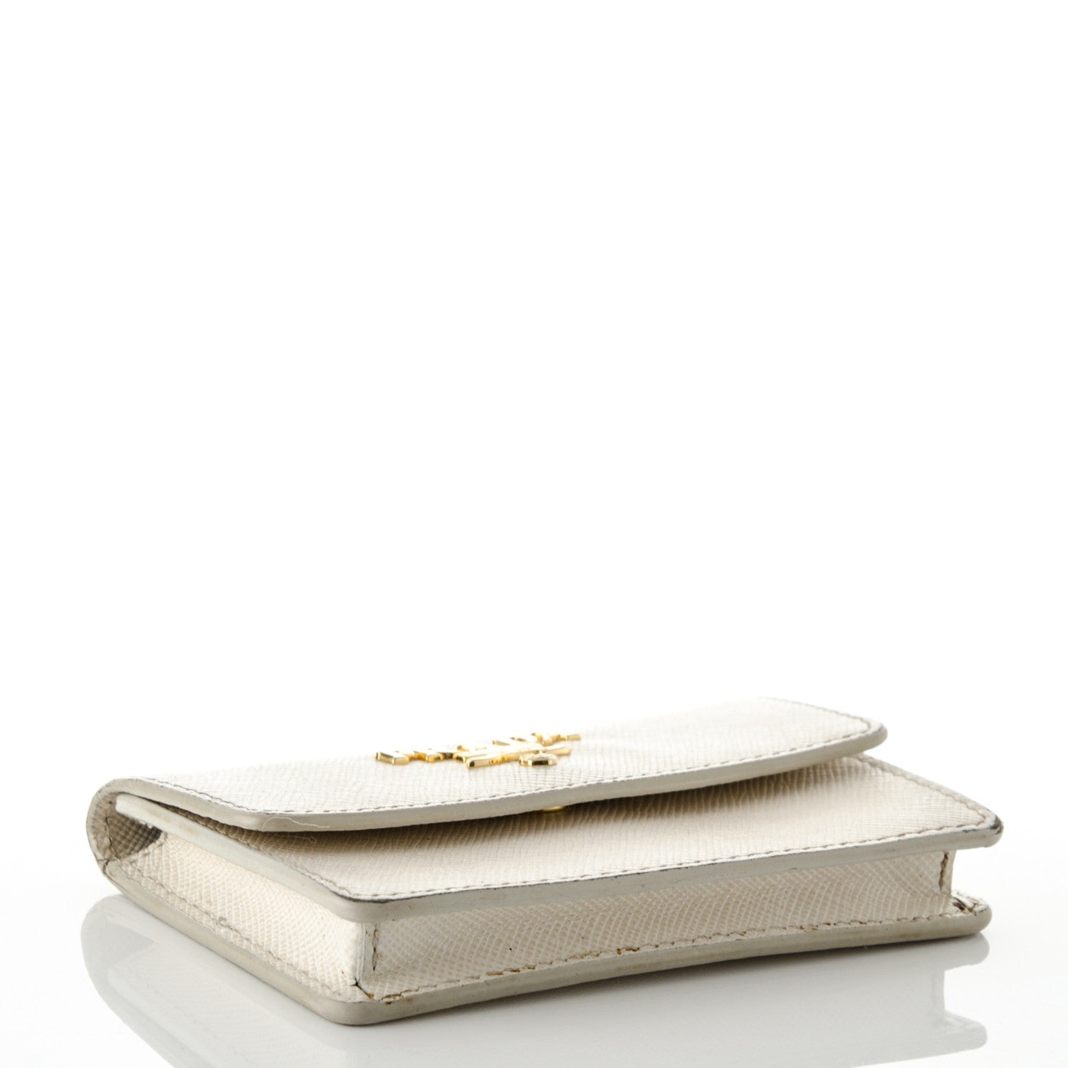 Prada Saffiano Metal Flap Card Holder Talco 4 of 7