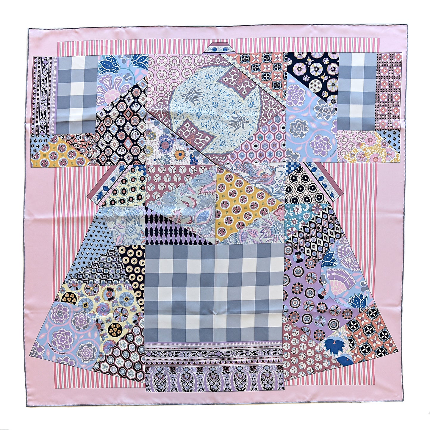 Silk L'Art du Sarasa Scarf 90 Rose Pale Gris Perle Mauve