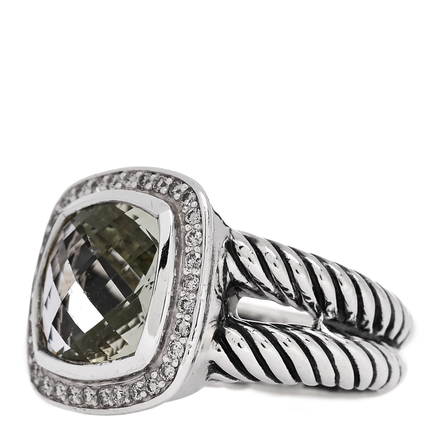 David Yurman Sterling Silver Diamond Prasiolite 11mm Albion Ring 55 7.25 3 of 5
