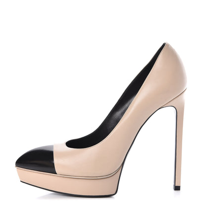 Saint Laurent Calfskin Cap Toe Janis 105 Platform Pumps 38.5 Powder 1 of 7