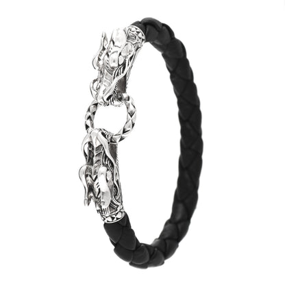 John Hardy Sterling Silver Leather Naga Dragon Legend Bracelet Black 1 of 6