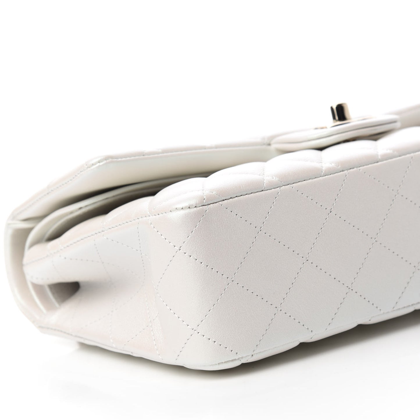 Iridescent Calfskin Quilted Medium Double Flap White