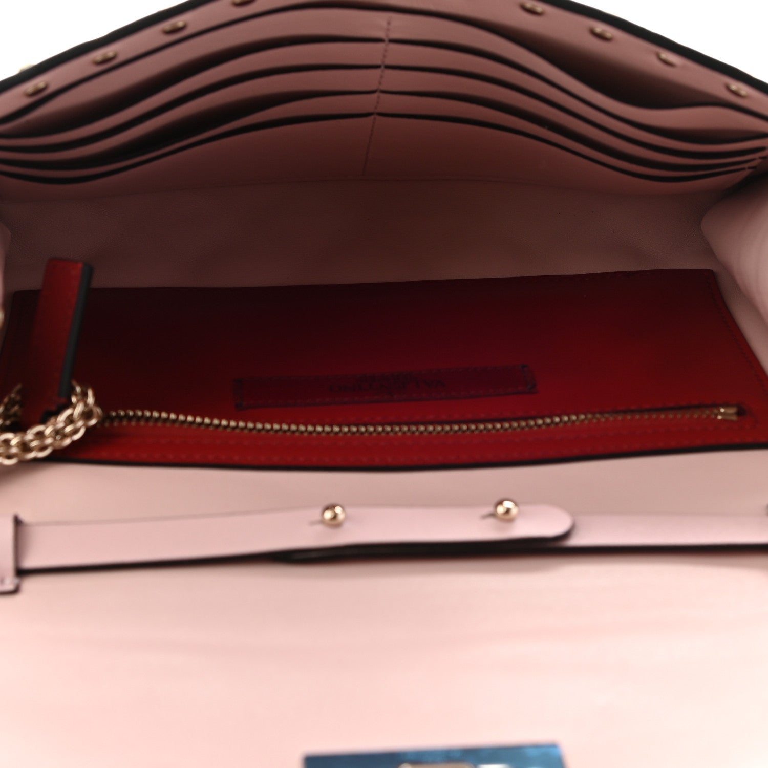 Valentino Garavani Nappa Rockstud Spike Wallet on Chain Water Rose 7 of 8