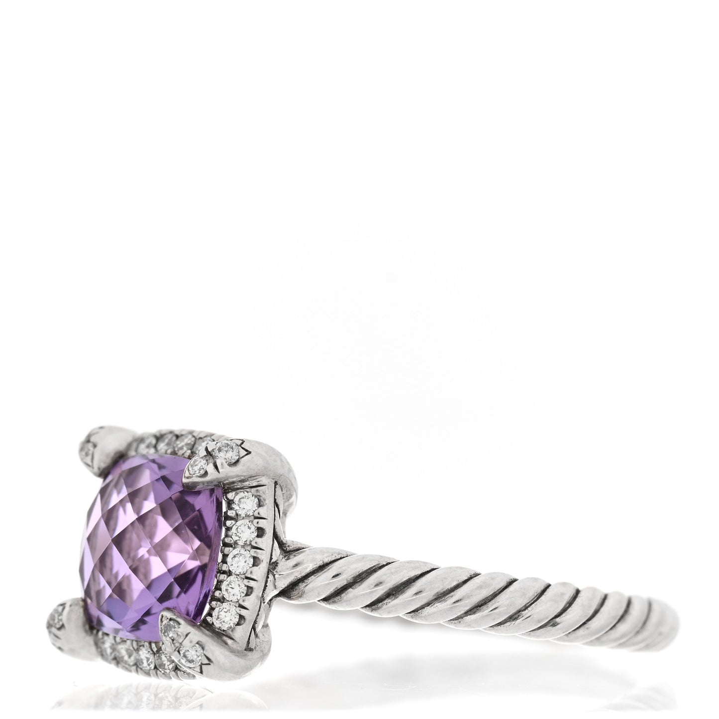 Sterling Silver Diamond Amethyst 7mm Chatelaine Pave Bezel Ring 57 8