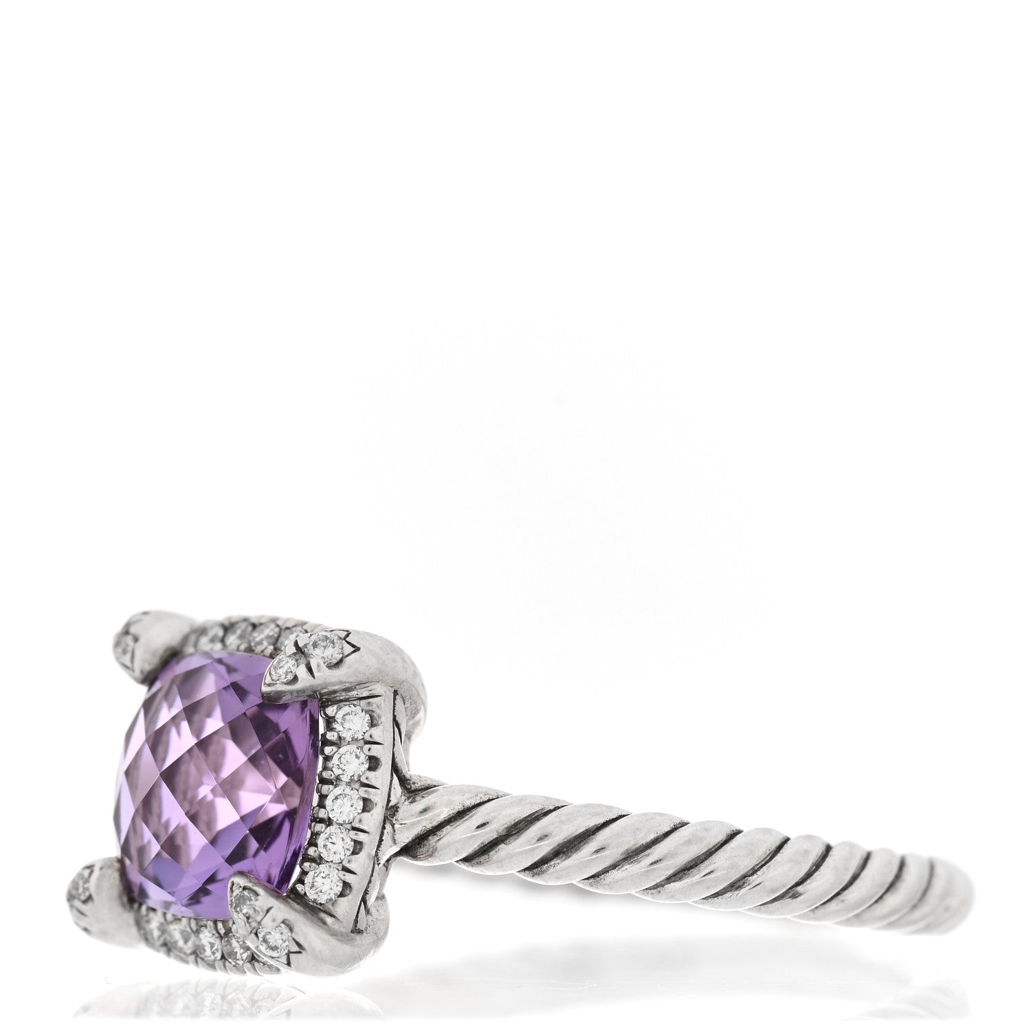David Yurman Sterling Silver Diamond Amethyst 7mm Chatelaine Pave Bezel Ring 57 8 3 of 6