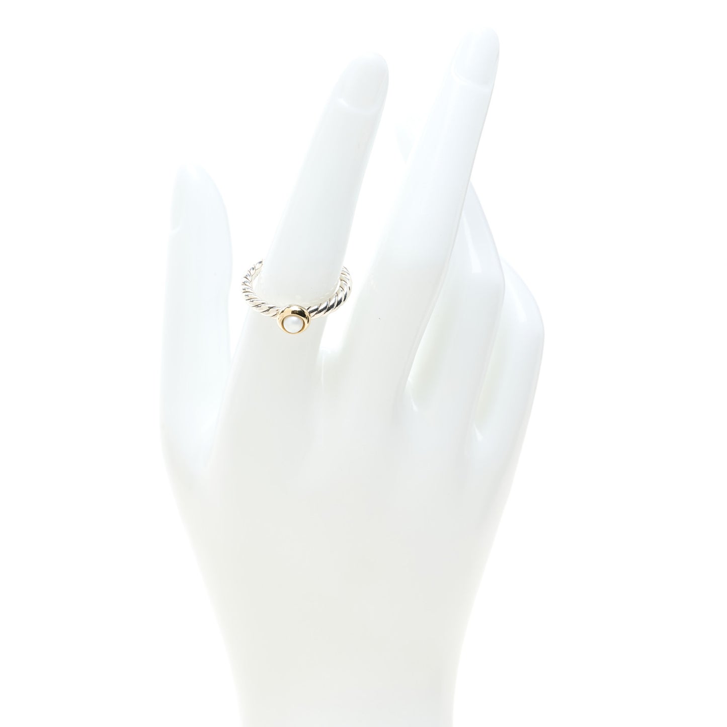 Sterling Silver 14K Yellow Gold Cultured Pearl Petite Cable Ring