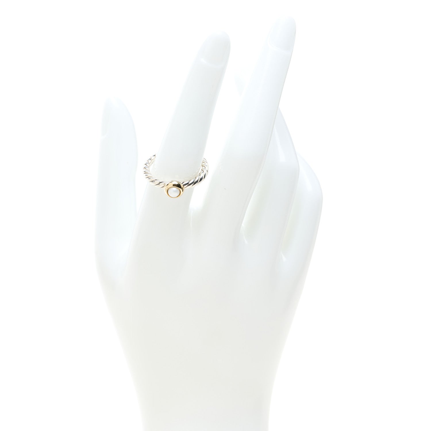 David Yurman Sterling Silver 14K Yellow Gold Cultured Pearl Petite Cable Ring 2 of 4