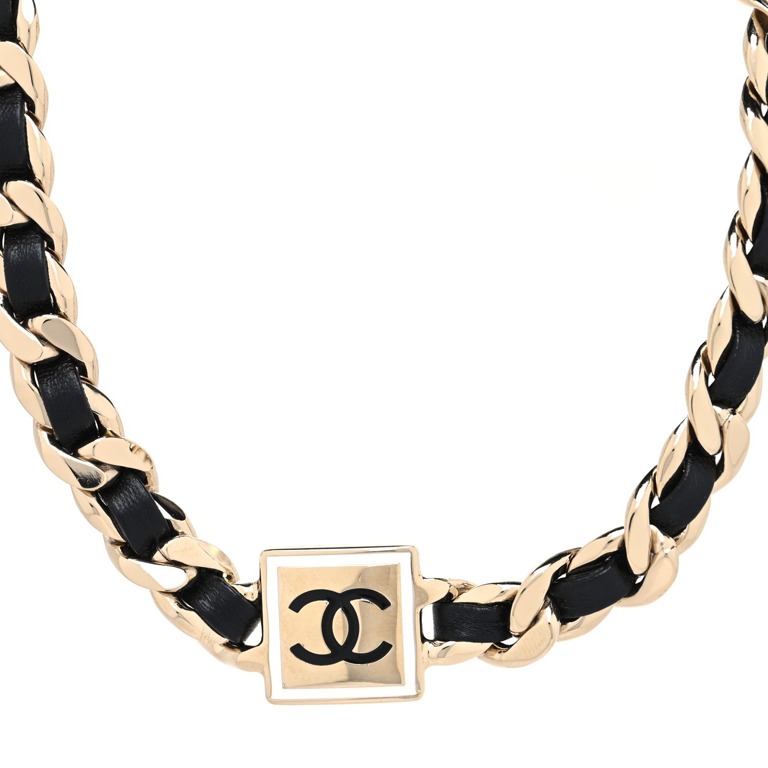 Chanel Metal Lambskin CC Square Choker Gold Black White 1153414