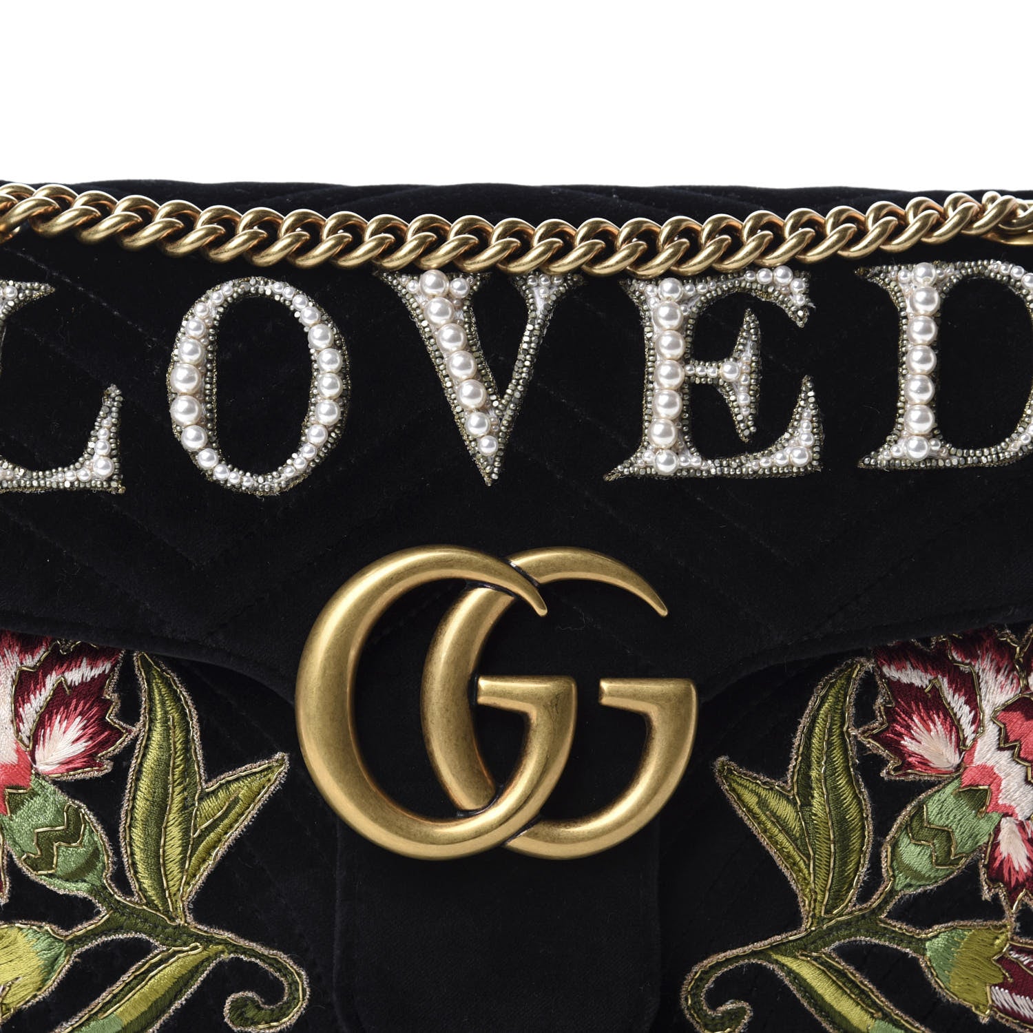 Gucci Velvet Matelasse Loved Embroidered Medium GG Marmont Shoulder Bag Black 10 of 10