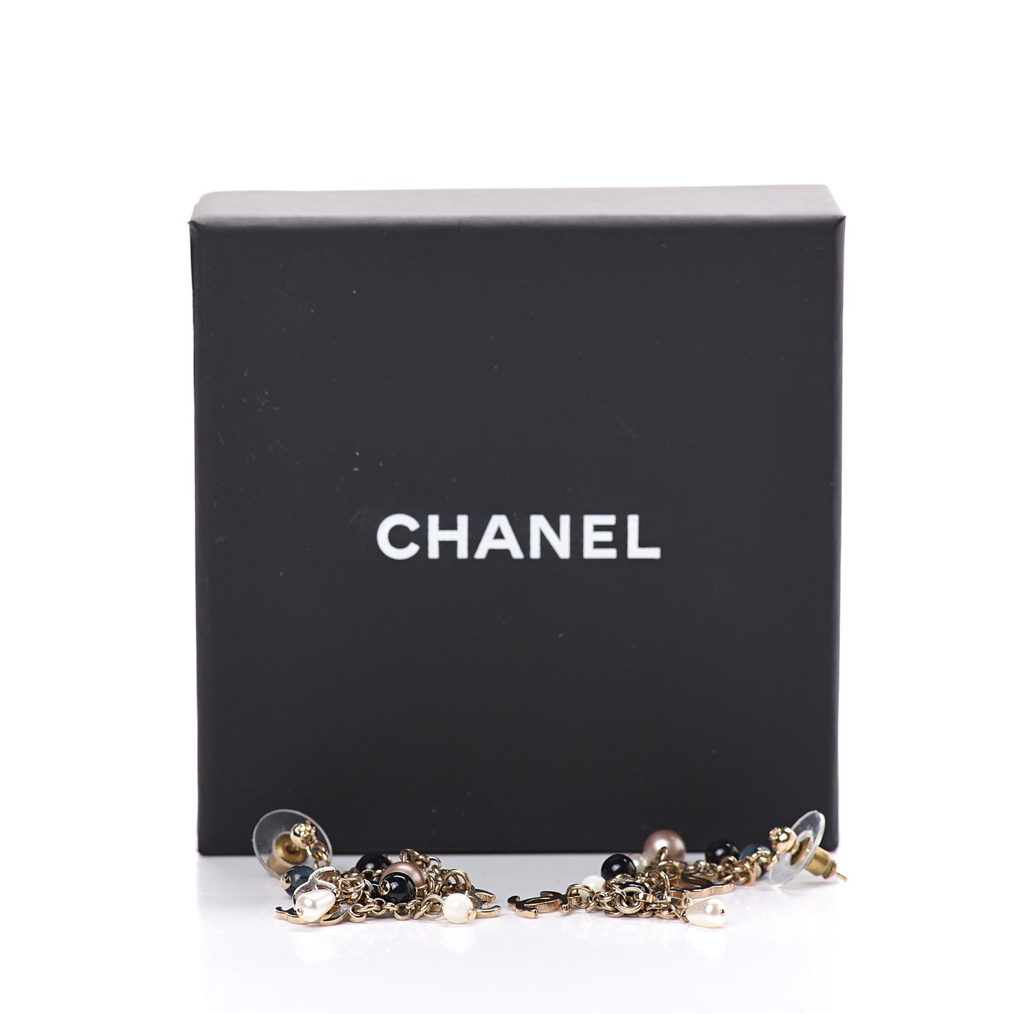 Pearl Chain CC Dangle Earrings