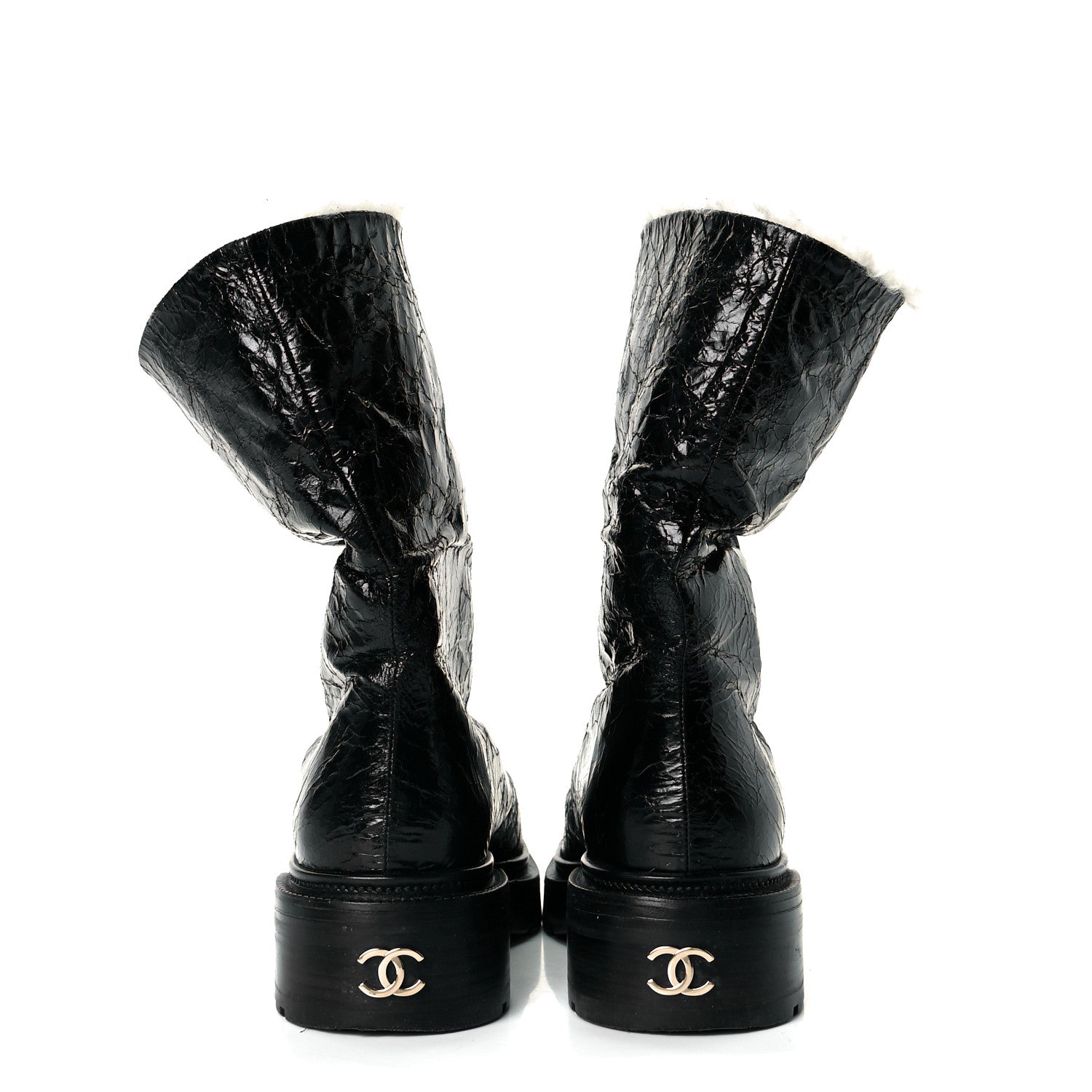 Chanel Lambskin Shearling Short Boots 38 Black 5 of 8