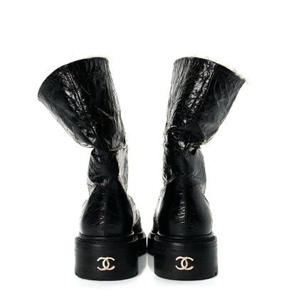 Chanel Lambskin Shearling Short Boots 38 Black 5 of 8