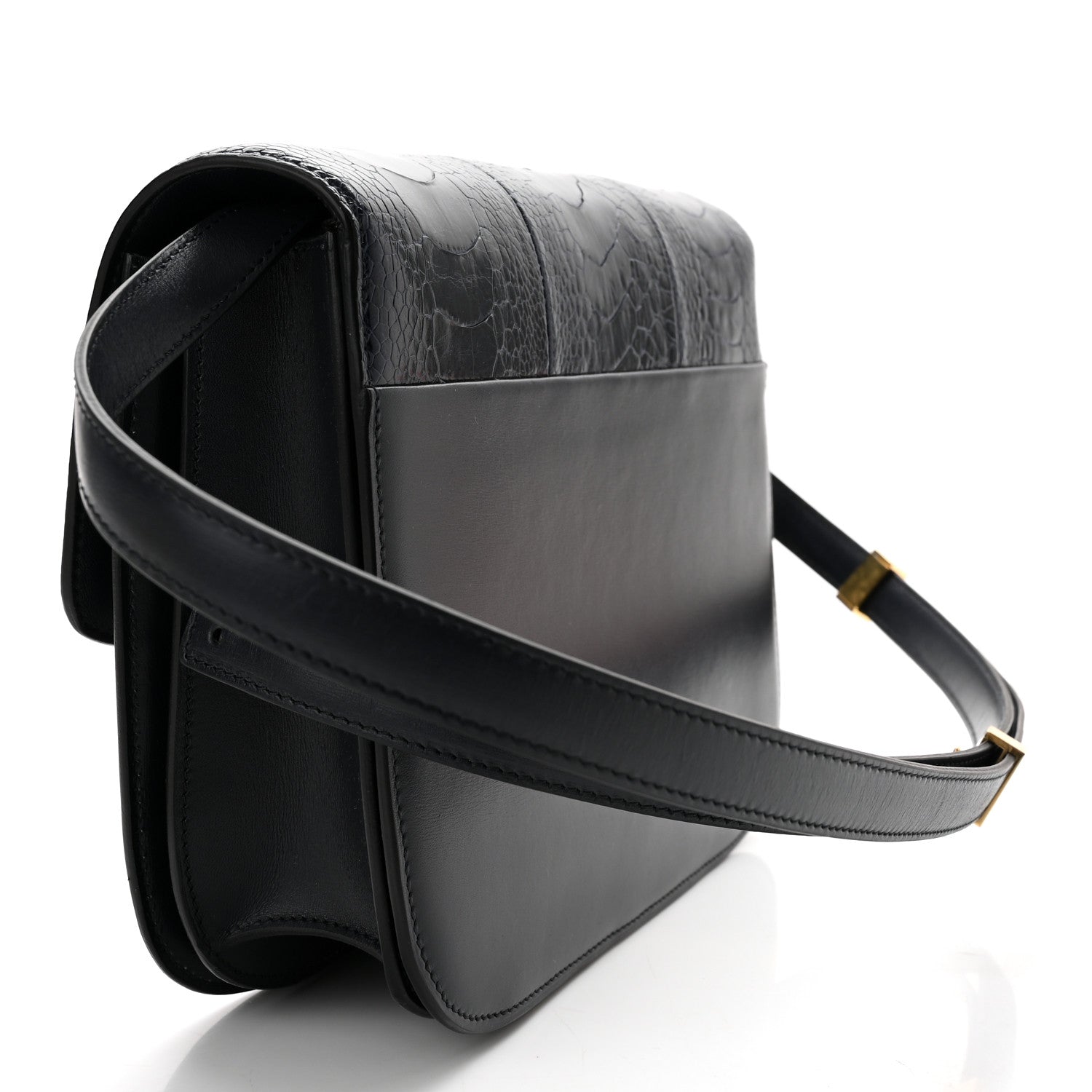 Celine Ostrich Leg Medium Classic Box Flap Bag Dark Blue 3 of 12