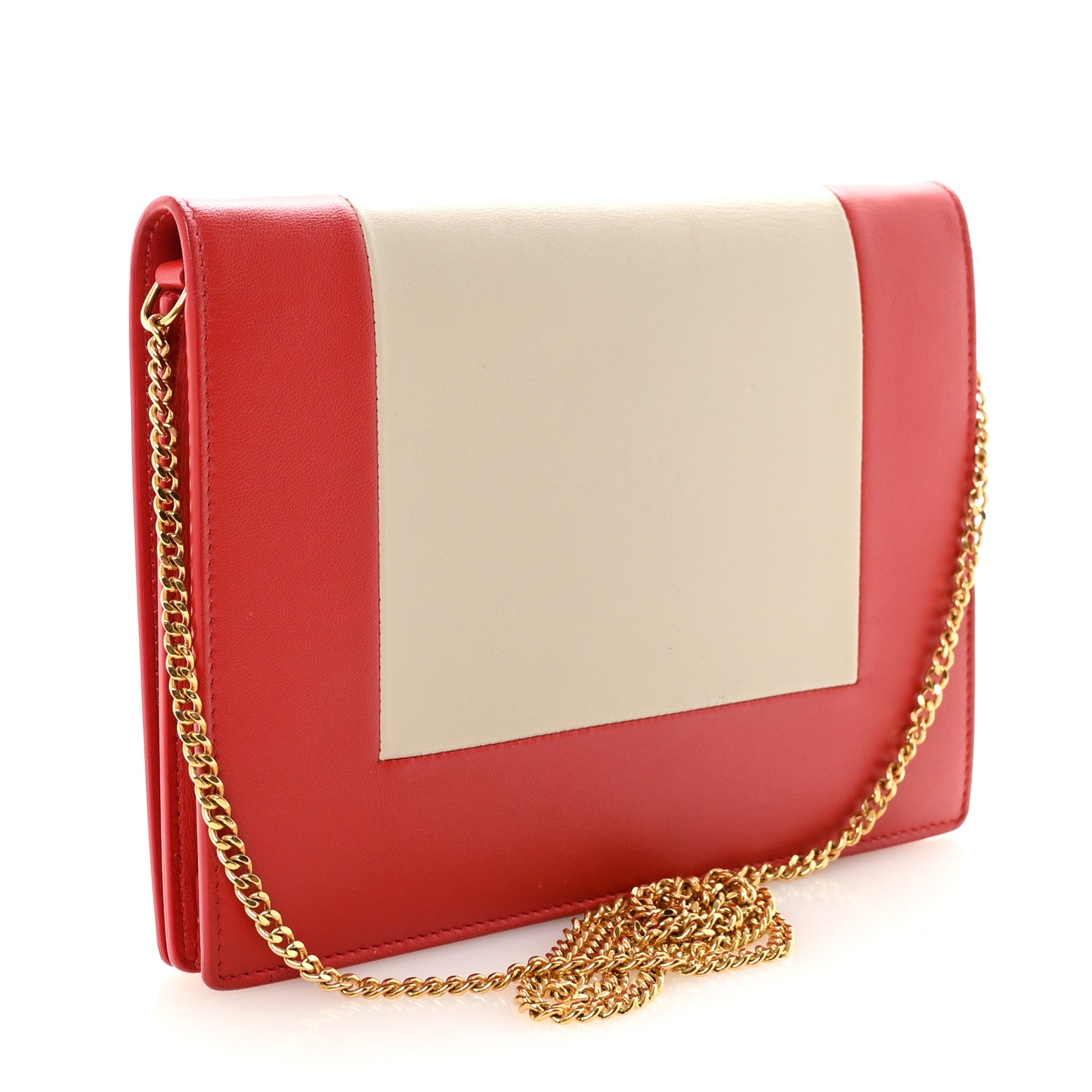 Celine Smooth Lambskin Frame Evening Chain Clutch Scarlet Chalk 3 of 10