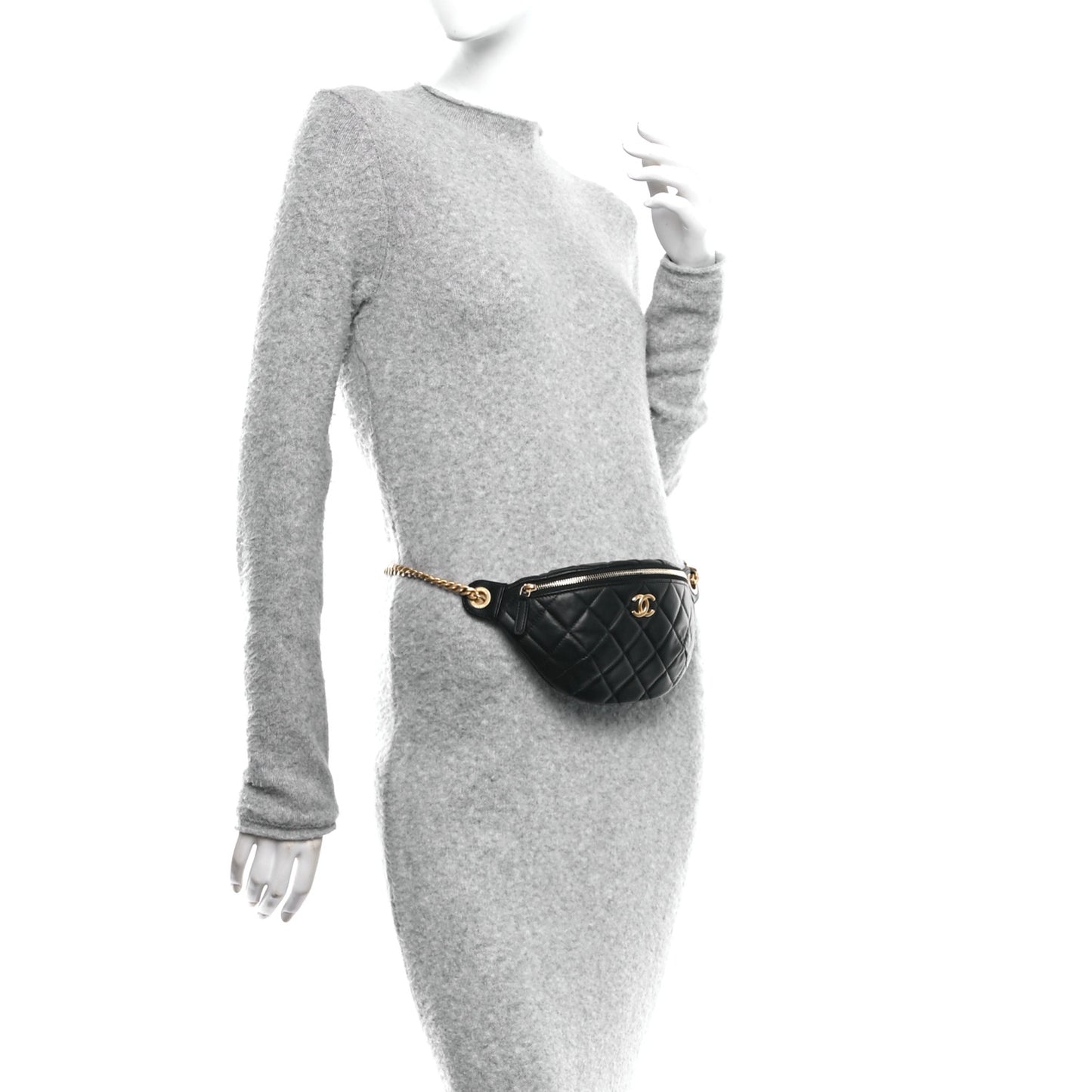 Lambskin Quilted Pearl Crush Belt Bag Black