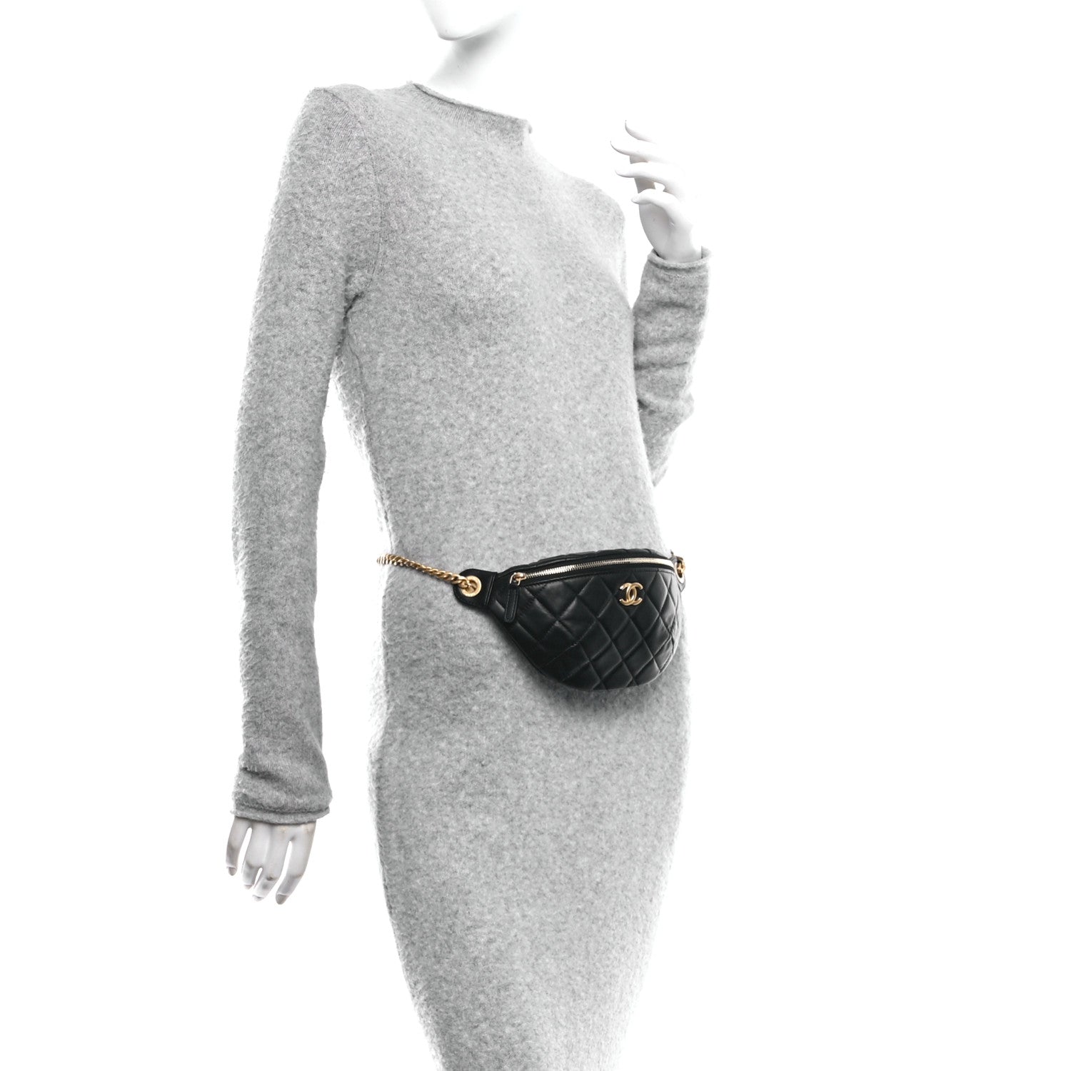 Chanel Lambskin Quilted Pearl Crush Belt Bag Black 2 of 10