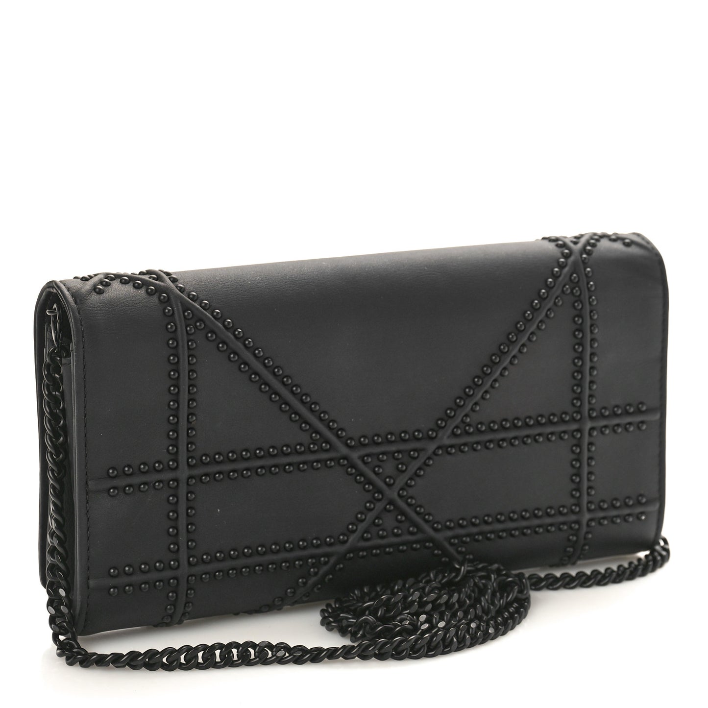 Ultra Matte Calfskin Studded Diorama Croisiere Chain Wallet Black