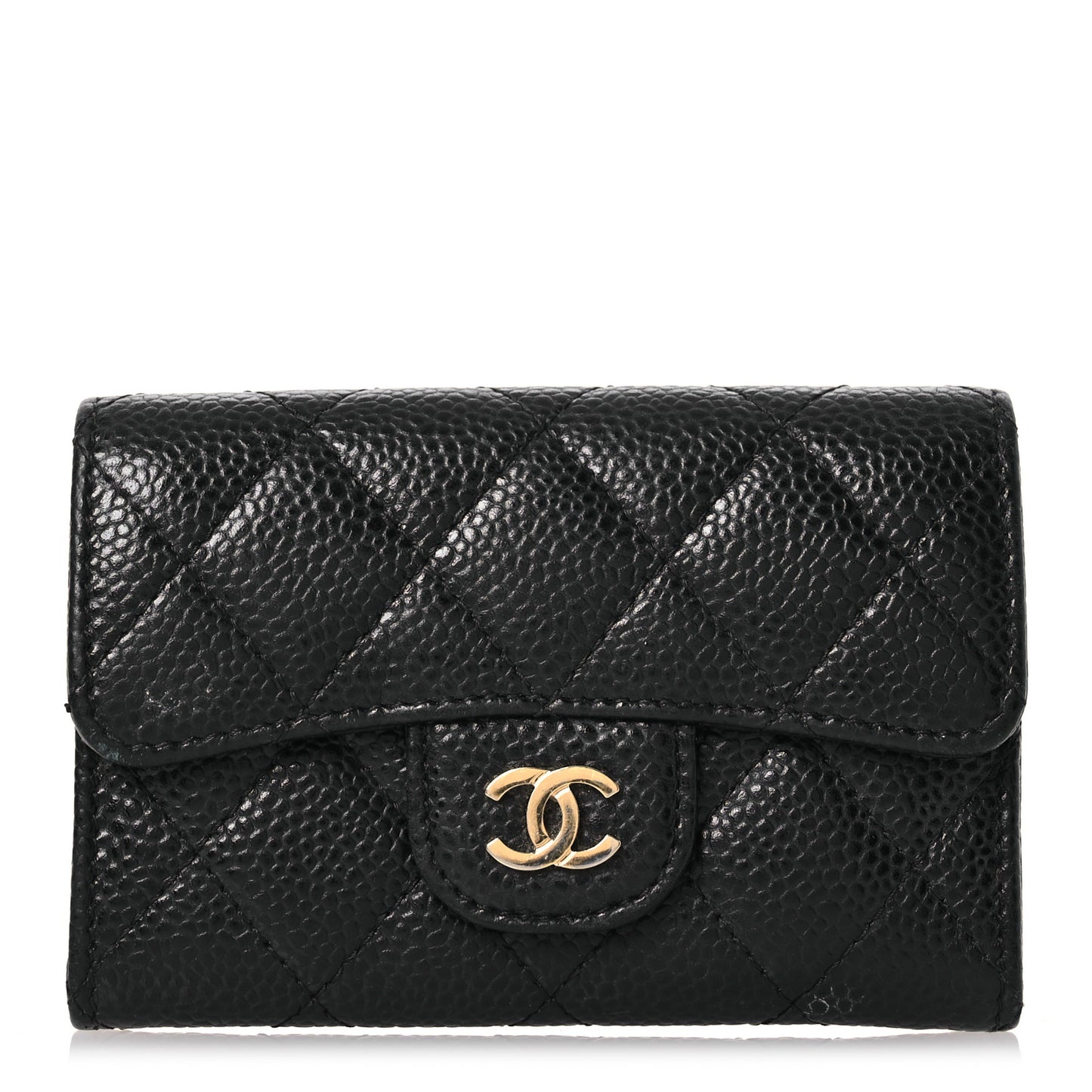 Caviar Quilted Flap Card Holder Black