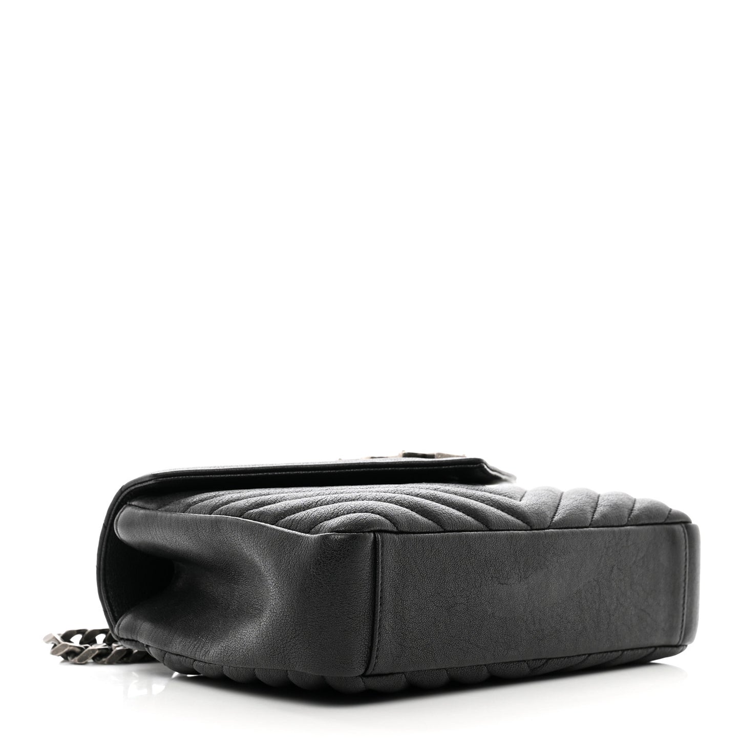 Sheepskin Matelasse Chevron Monogram Medium College Bag Black