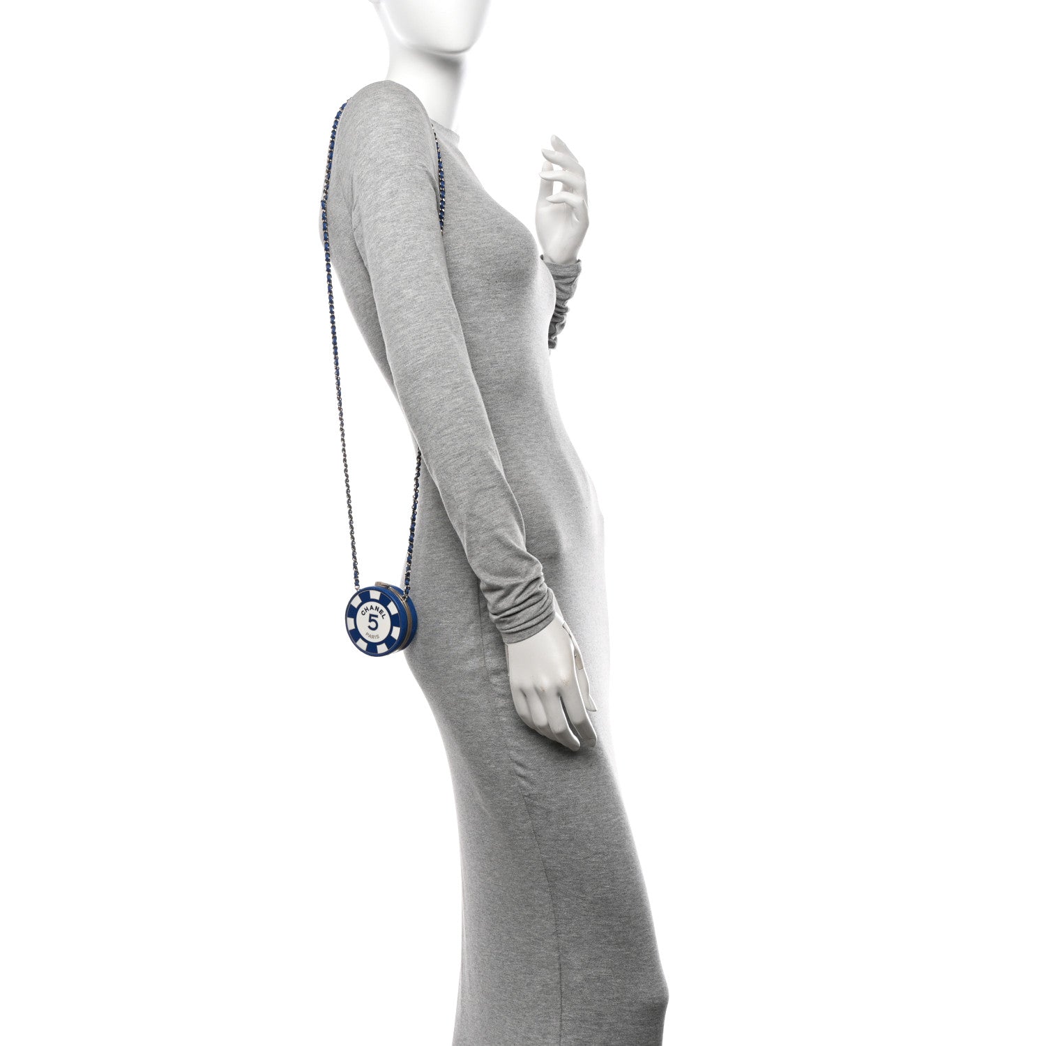 Chanel Lambskin Enamel Quilted Round Poker Chip Clutch With Chain Blue White 2 of 11