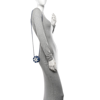 Chanel Lambskin Enamel Quilted Round Poker Chip Clutch With Chain Blue White 2 of 11
