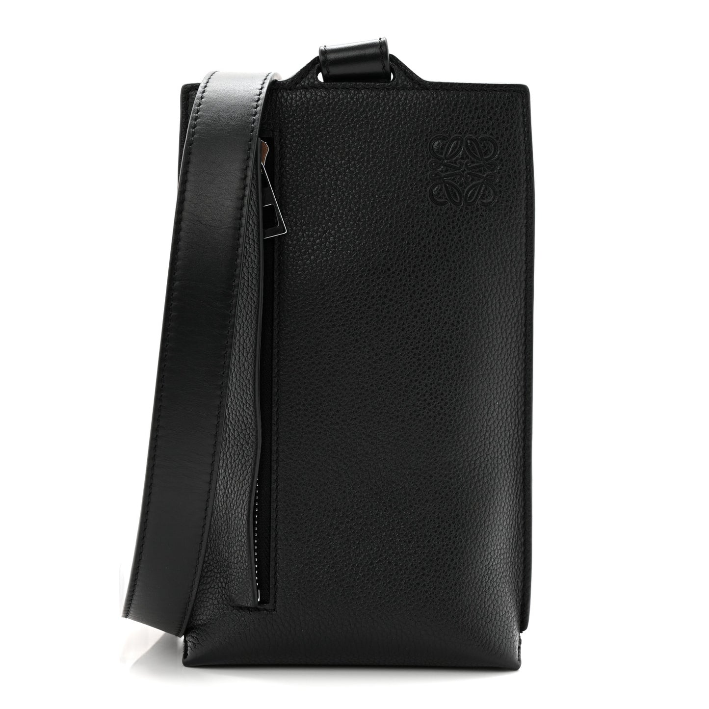 Soft Grained Calfskin Vertical T-Pocket Crossbody Bag Black