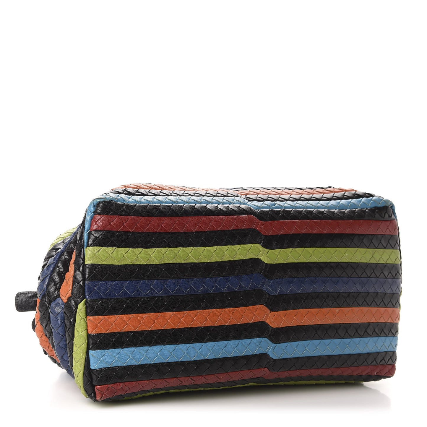 Shiny Goatskin Intrecciato Frame Bowling Bag Multicolor