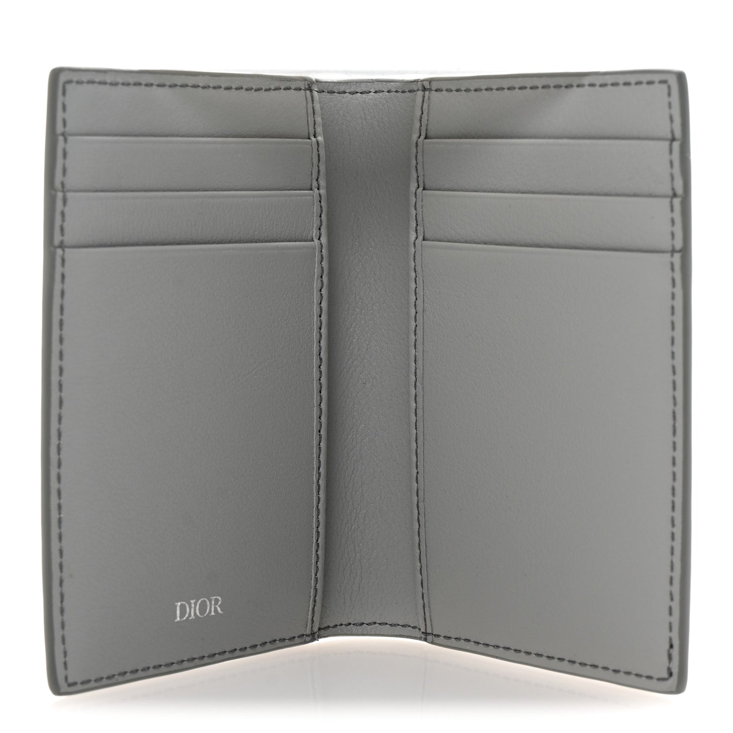 Calfskin Perforated Oblique Bi-Fold Card Holder Grey