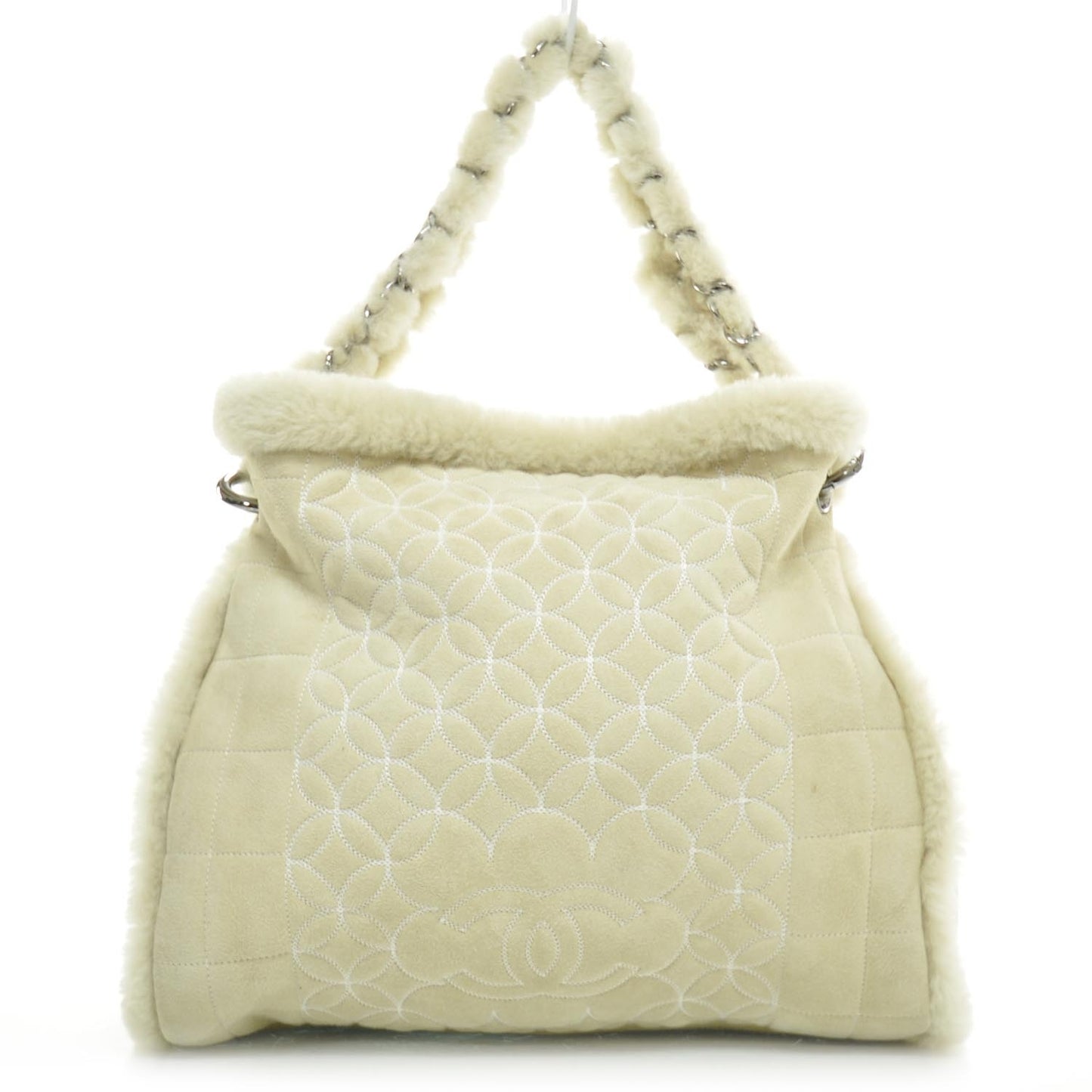 Suede Sherpa Shoulder Bag w Cosmetic Pouch