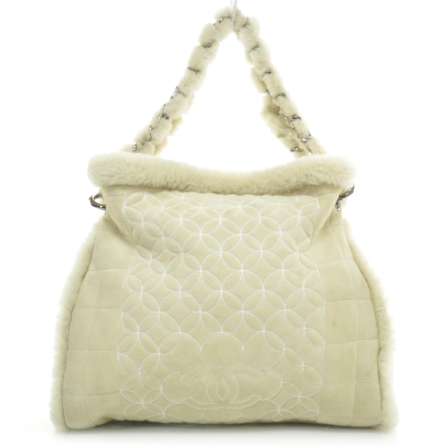 Chanel Suede Sherpa Shoulder Bag w Cosmetic Pouch 1 of 9