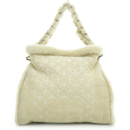 Chanel Suede Sherpa Shoulder Bag w Cosmetic Pouch 1 of 9