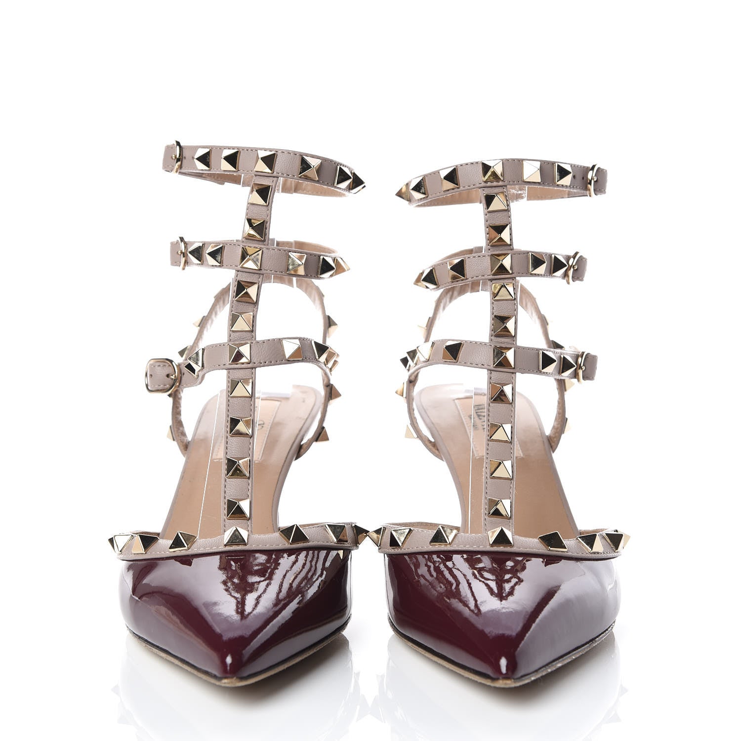 Valentino Garavani Patent Rockstud Ankle Strap Low Heel Pumps 37.5 Rubin Poudre 2 of 10