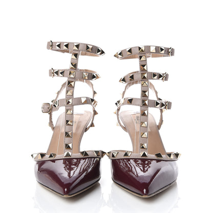 Valentino Garavani Patent Rockstud Ankle Strap Low Heel Pumps 37.5 Rubin Poudre 2 of 10
