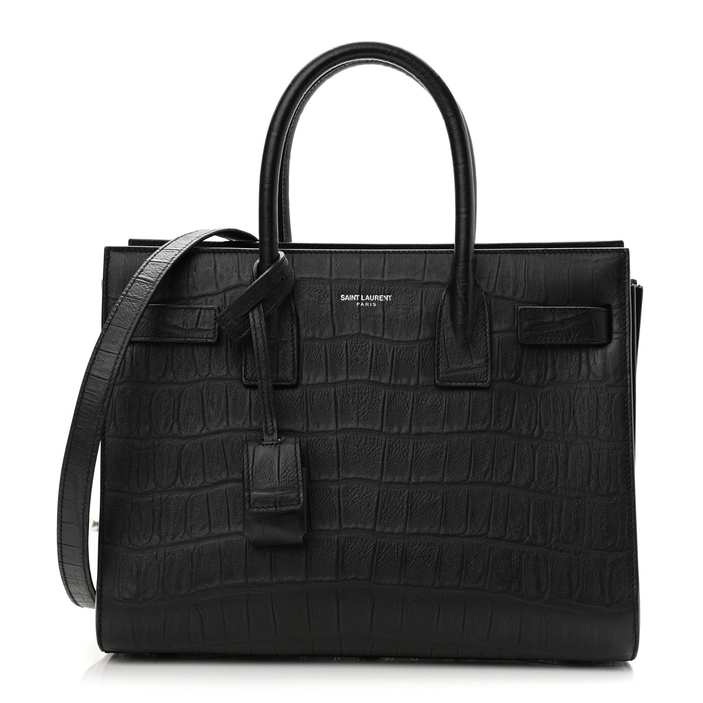 Calfskin Crocodile Embossed Baby Sac De Jour Black