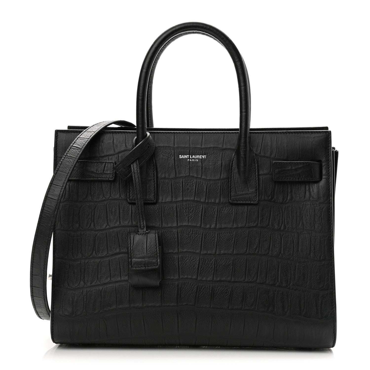 Saint Laurent Calfskin Crocodile Embossed Baby Sac De Jour Black 1 of 10