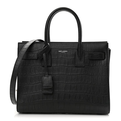 Saint Laurent Calfskin Crocodile Embossed Baby Sac De Jour Black 1 of 10