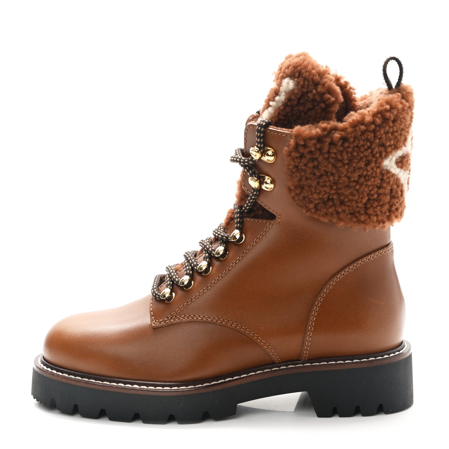 Calfskin Shearling Territory Ranger Combat Boots 36 Cognac