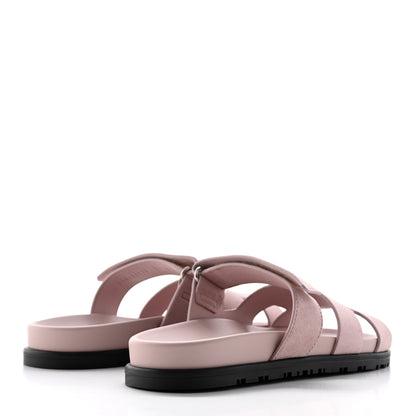 Hermes Suede Goatskin Womens Chypre Sandals 37 Rose Porcelaine 4 of 10