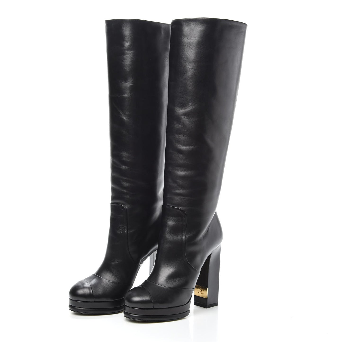 Calfskin Knee High Boots 37.5 Black