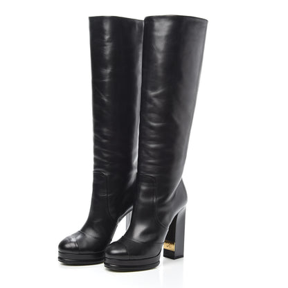Chanel Calfskin Knee High Boots 37.5 Black 3 of 6