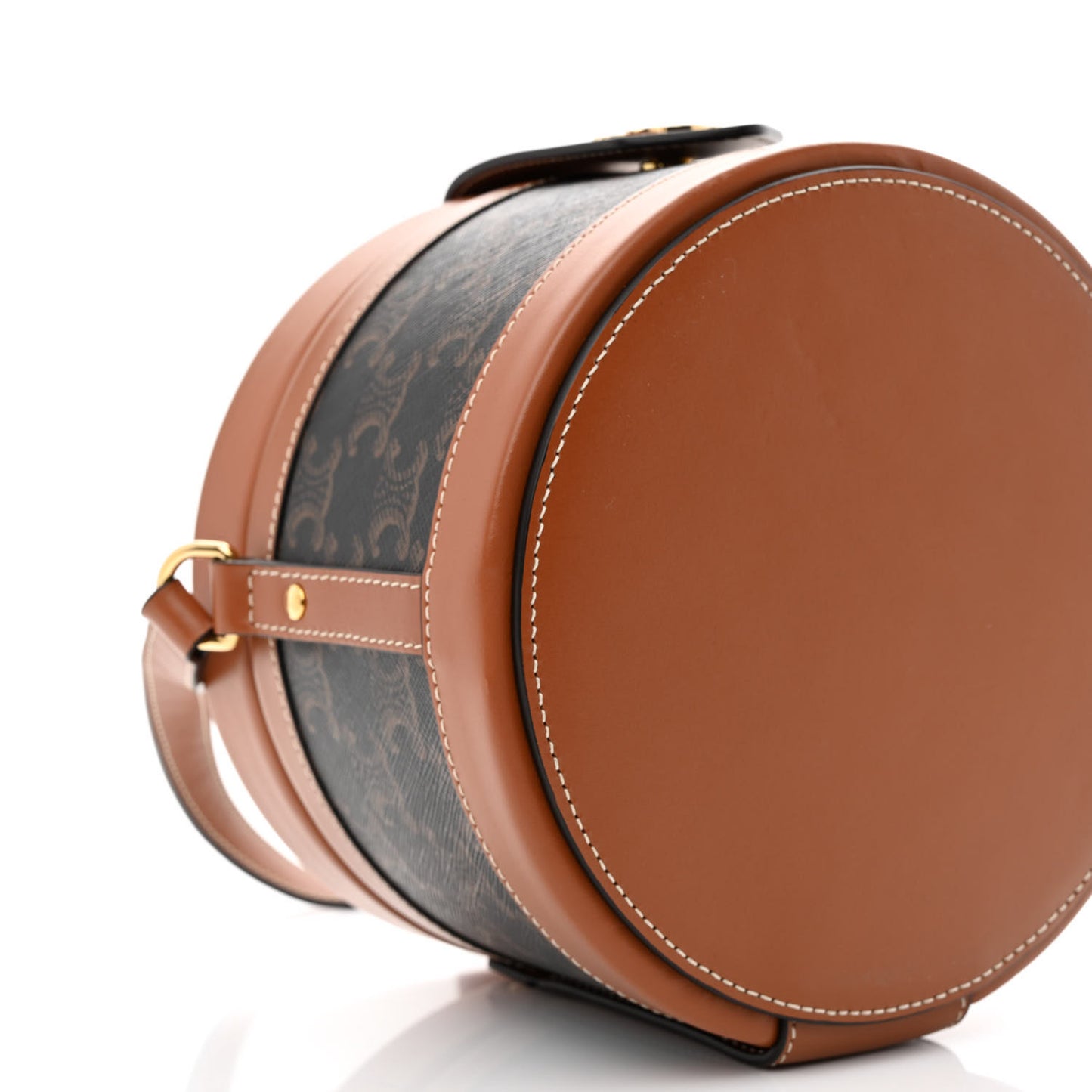 Calfskin Triomphe Canvas Medium Tambour Bag Tan