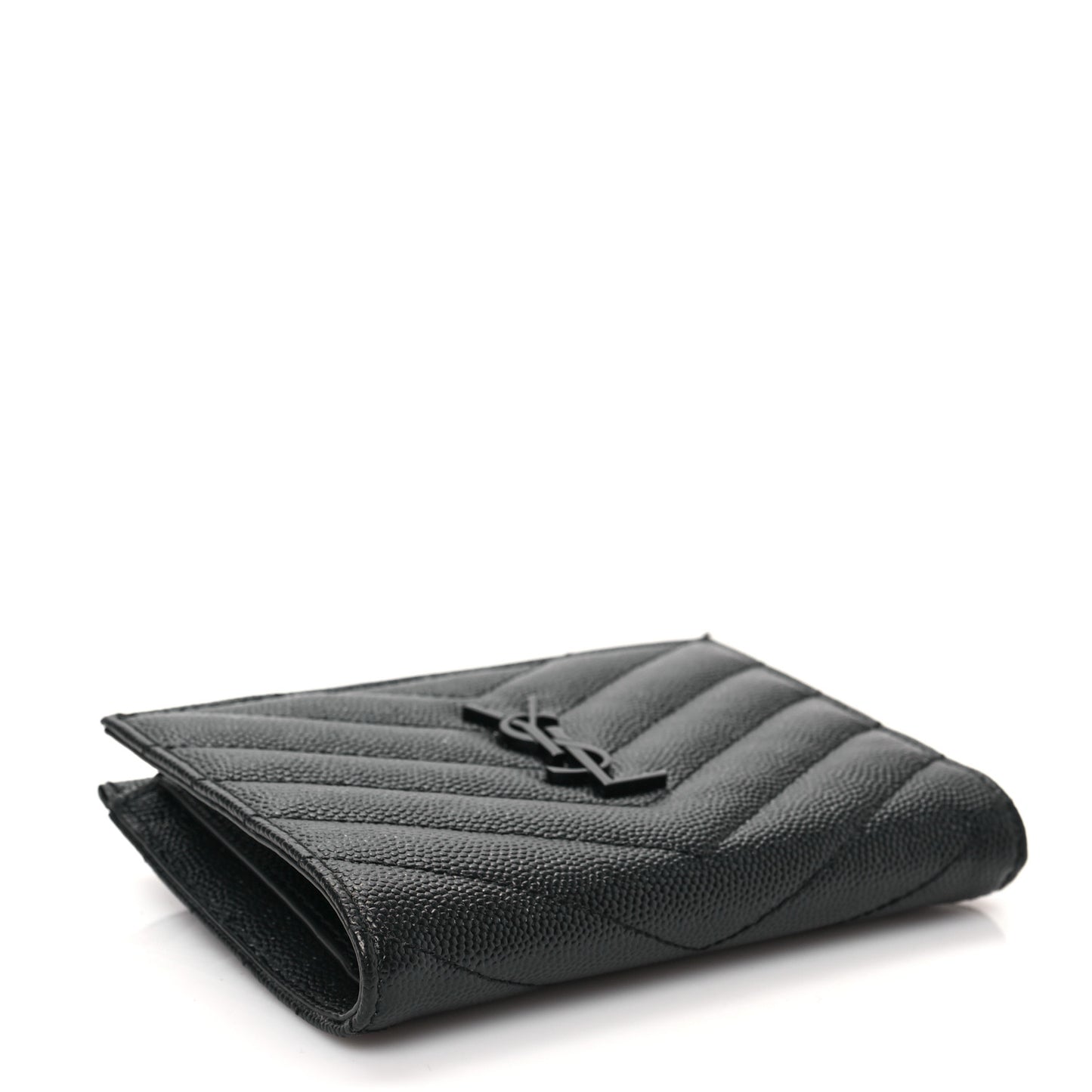 Grain De Poudre Matelasse Chevron Monogram Zipped Two-Part Wallet Black