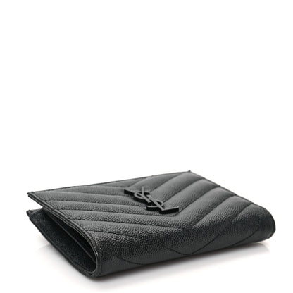 Saint Laurent Grain De Poudre Matelasse Chevron Monogram Zipped Two-Part Wallet Black 4 of 6