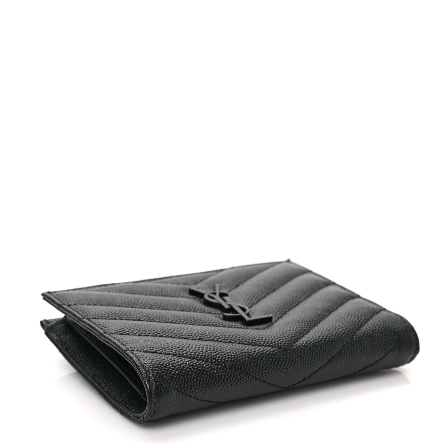 Saint Laurent Grain De Poudre Matelasse Chevron Monogram Zipped Two-Part Wallet Black 4 of 6